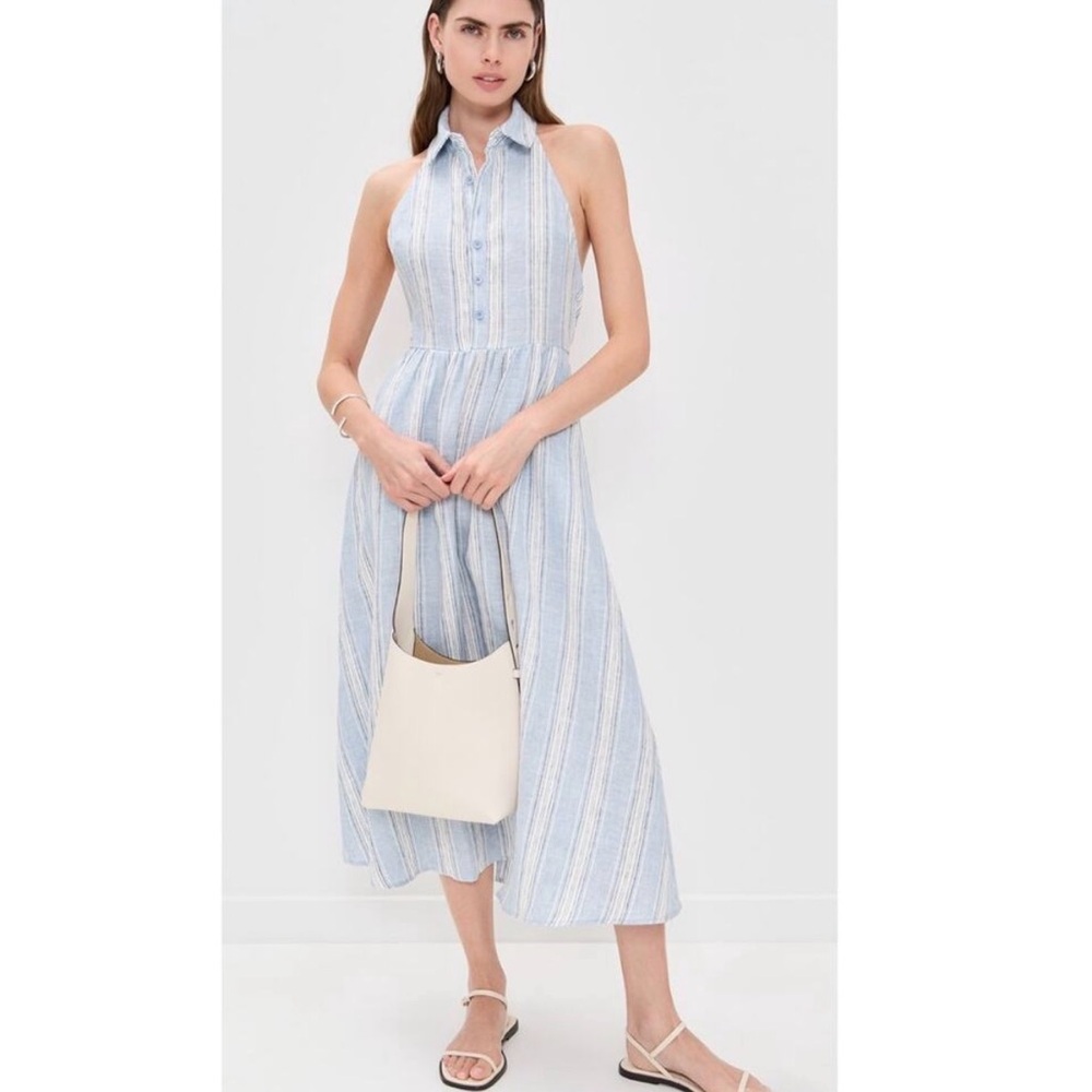 NWT Reformation Tace Linen Midi Dress Corsica Stripe Blue White 10